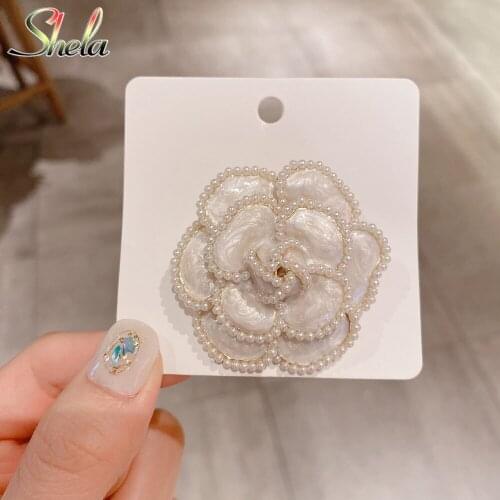 New Arrival Pearl Enamel Camellia Rose Flower Brooch Pins Elegant Charm Vintage Retro Coat Accessories Fashion Jewelry For Women