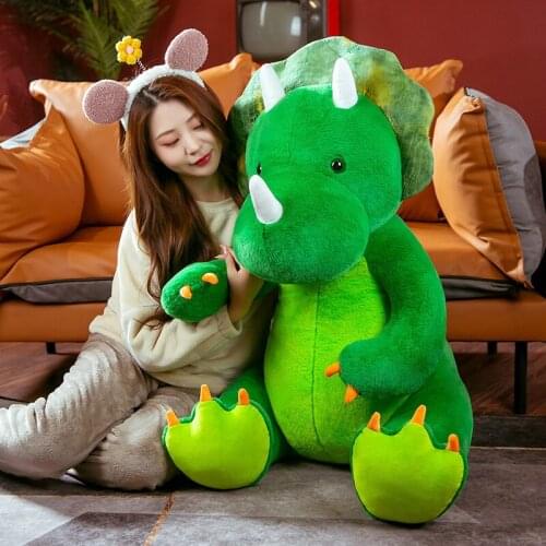 New Green Triceratops Plush Dinosaur Dolls Large Stuffed Toys for Children Kawaii Room Decor Christmas Birthday Presents Unisex