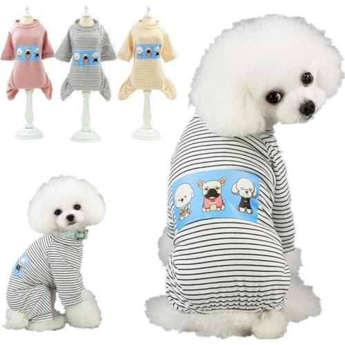 Pet Clothing New Puppy Clothing Pet Four-legged Clothing Cotton Casual Striped Cartoon Printing Three Dogs Home Clothes