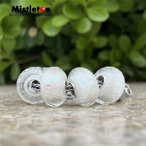 Mistletoe Jewelry 925 Sterling Silver Faceted White Murano Glass Charm Bead