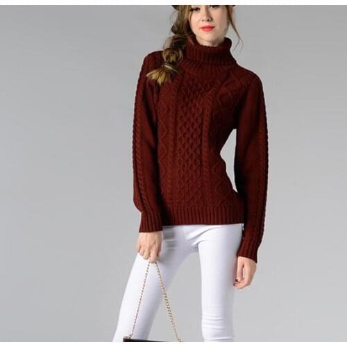 2021 Europe And America Fan Autumn And Winter Thick Cashmere Sweater Female Mock-Neck Lazy Loose Sweater Cable Knitted Bottoming