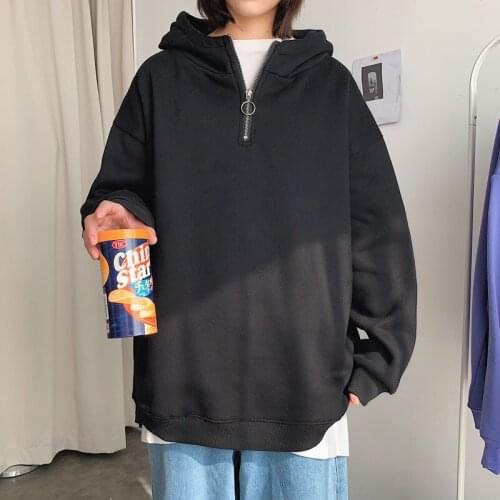 Autumn and winter mens and womens pure color zipper hooded loose fleece thickened warm sports hoodie men Time limited