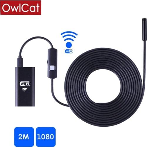 OwlCat 8mm Lens Wifi Android Iphone Wireless Endoscope Camera 2M Waterproof Snake Tube Pipe Borescope HD1080P Iphone Mini Camera