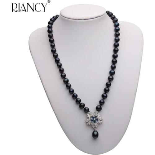 Natural 8-9MM freshwater Black Pearl Necklace Single layer Retro Choker Necklace for Women Classic Pearl Jewelry