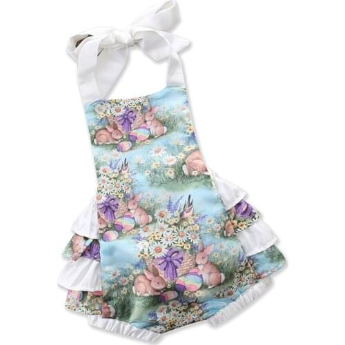 Easter Clothes New Baby Girls Cartoon Cute Rabbit Floral Ruffles Romper Dress Kids Summer Skirt