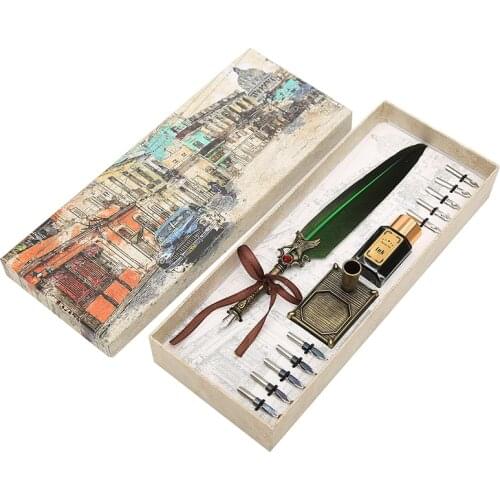 Retro British stationery dip fountain pen set Christmas Halloween special calligraphy set feather pen