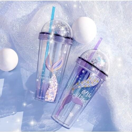 Portable Lovely Cartoon Mug Creative Double Layer Plastic Water Bottle With Straw Yogurt Mug Best Cup Kid Gift For Women Lovers