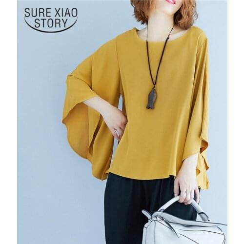 Simple Korean Top Female Irregular Flare Sleeves Cotton Shirt Loose Womans Blouses Solid One Size Fashion Women Blouses 9426
