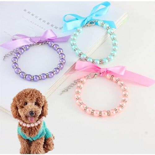 Adjustable Pet Bow Collar Dog Cat Pearl Necklace Jewelry Rhinestone Puppy Cat Wedding Collars Fashion Pets Jewelry Accessories