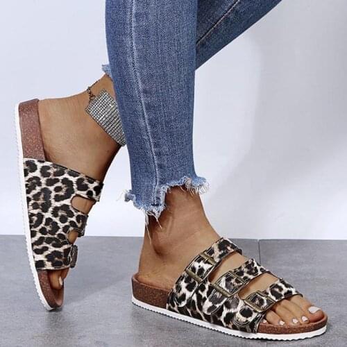 Women Sandals Summer Leopard Print Ladies Shoes Women Sexy Beach Flat Shoes For Women Anti-Slip Ladies Shoes Plus Size Footwear