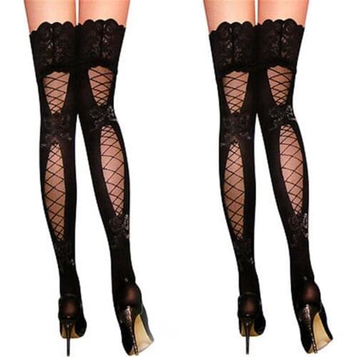 Sexy Lingerie Stockings Women Lady Sheer Lace Top Stay Up Thigh High Hold-ups Over The Knee Fishnet Stockings Pantyhose