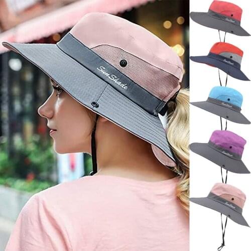 Summer Fishing Hat Sun UV Protection Sun Hats Bucket Caps Men Women Large Wide Brim Bob Hiking Outdoor Hat with Chain Straps