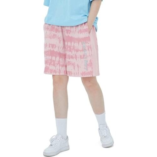 Japanese Harajuku Pink Cotton Tie Dye Print Shorts for Men and Women Urban Streetwear Hip Hop Patchwork Embossed Casual Shorts