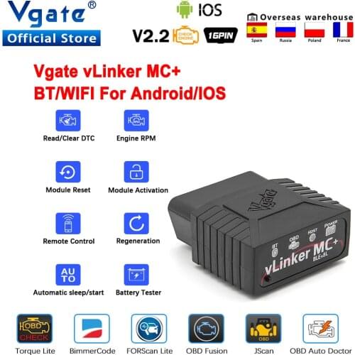 Vgate vLinker MC+ ELM327 BT4.0-Wireless OBD 2 OBD2 Scanner WIFI for BimmerCode FORScan For Android/IOS PK OBDLINK ELM 327 V 1 5
