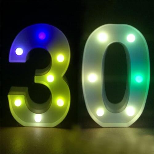 2Pcs Adult 30th 40th 50th 60th Colorful Number LED String Night Light Lamp Happy Birthday Anniversary For Home Party Decoration