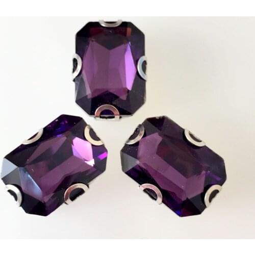 Deep purple Rectangle Superior quality crystal glass loose rhinestones with D shape claw ,sew on stone DIY clothing accessories