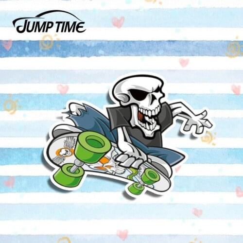 Jump Time 13cm x 10cm For Skater Skull Skateboard Funny Car Stickers Car Styling Vinyl Decal Laptop Waterproof Car Accessories