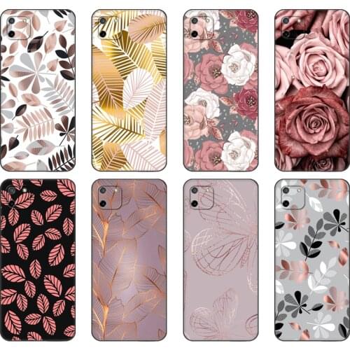 Black tpu Case For OPPO Realme C11 C20 C21 Case Back Cover Bumper flower leaf