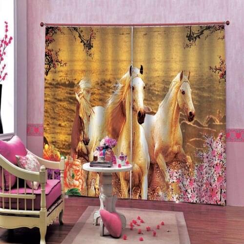 Blackout 3D Curtain Printing Living Room Bedroom Curtains horse Window Curtain Gold Photo Drapes