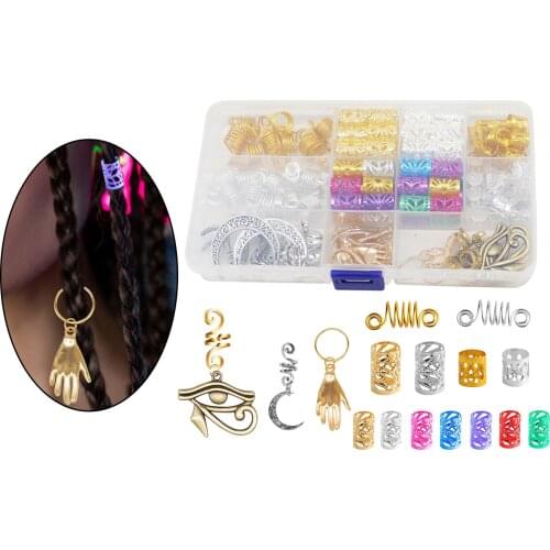 111Pcs/Set Colors Mixed Dreadlocks Beads Hair Braid Cuff Tubes Jewelry Braid Bead Hair Accessory Decoration w/Storage Box