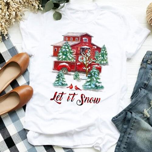 Women T-shirt Cartoon Winter Mujer Camisetas Holiday Merry Christmas Top Female Tshirt Harajuku O-neck Casual Tee Ladies Clothes