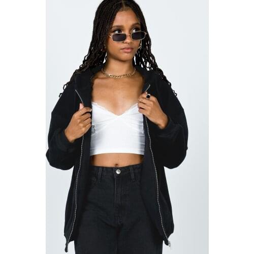 Women Loose Harajuku Style Hoodies Coat Solid Color Zipper Open Front Hooded Sweatshirts Jacket with Pockets For Spring Autumn