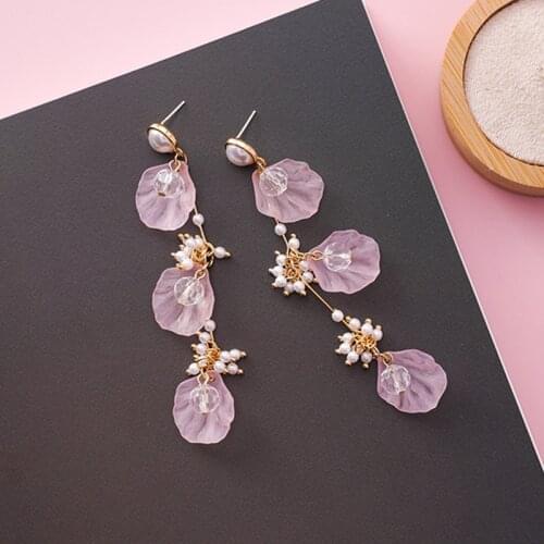 New Elegant Acrylic Flower Petal Long Pearl Tassel Drop Earrings Temperament Korean Jewelry Pendientes For Women Gift 5J2021
