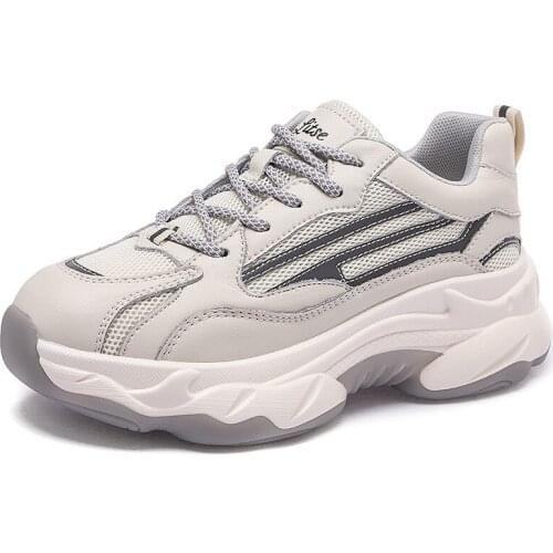 2021 New Spring Spell Color Splicing Cowhide Mesh Women Sneakers Fashion Casual Shoes Platform Increase Shoes Trend Winter Shoes