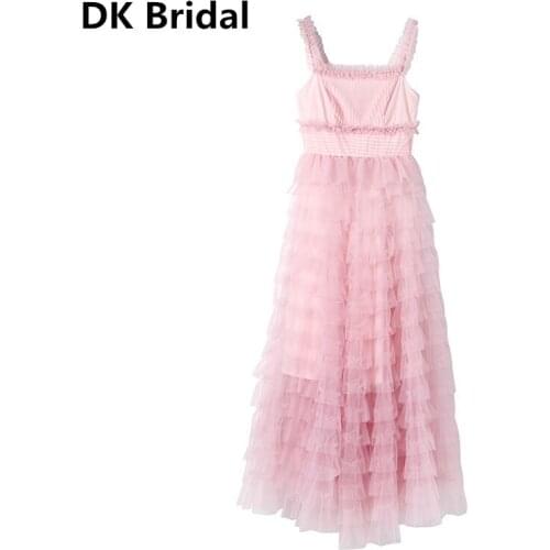 New Arrival Graceful A-Line Sweet Pink Cake Skirt Evening Dress 2019 Long Dresses Party Gown Robe De Soiree Gowns Longue