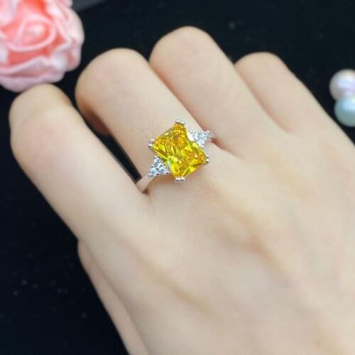 BLACK ANGEL New 925 Silver Elegant Ring Inlaid Luxury Princess Square Yellow Crystal Gemstone Adjustable For Women Jewelry Gift