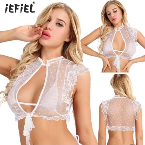 White Womens Sexy Lingerie Soft Open Front Mesh See Through Top Bra Exotic Tanks Sheer Floral Lace Top Bralette Cup Wireless Bra