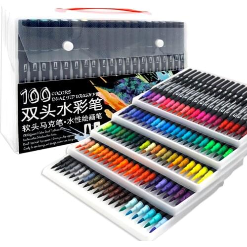 12/48/60/72/100 Color Pens Watercolor Markers Brush Pen Dual Tip Fineliner Drawing for Coloring Art Markers Set Water Coloring
