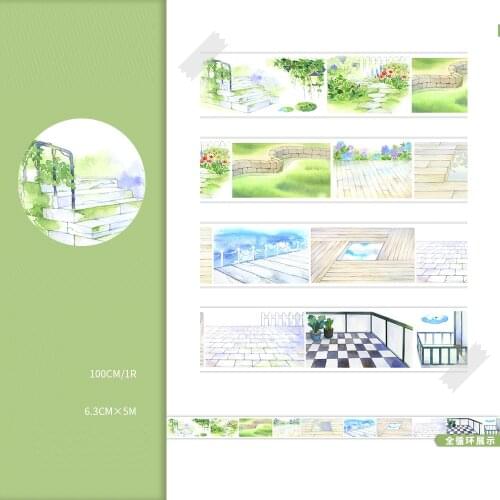 2021 NEW 6.3CMX5M Green Grass Garden Road Floor Landscape Washi Tape Journaling Stationery