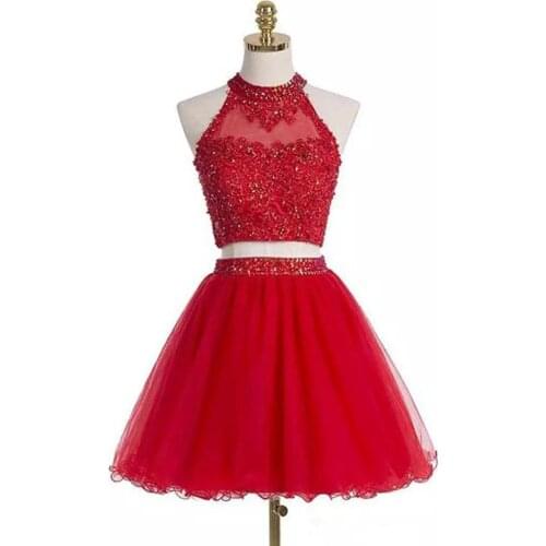 Bealegantom 2019 Red Short Prom Dresses Appliques Beaded Evening Party Gowns Homecoming Graduation Dress QA1567