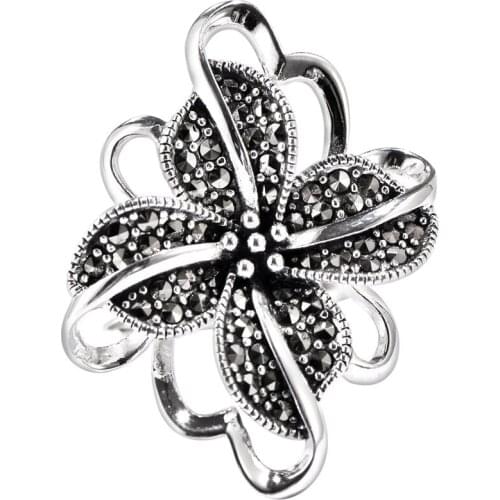 BOCAI New 100% Real Solid s925 Silver Jewelry Marxite Exaggerated Flowers Ring For Woman 2021 Fashion Retro Womens Ring