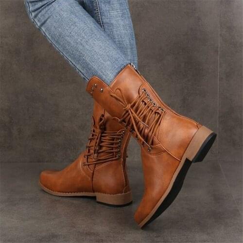 Plus Size 43 Leather Ankle Boots for Women Lace Up Boots Femme Casual Fashion Waterproof Warm Autumn Winter Shoes Woman Boots