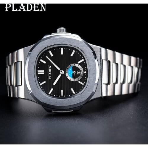 PLADEN 2021 New Fashion Casual Quartz Watch Men Full Steel Black Dial Saat Waterproof Luminous Hand Watch Support Dropshipping