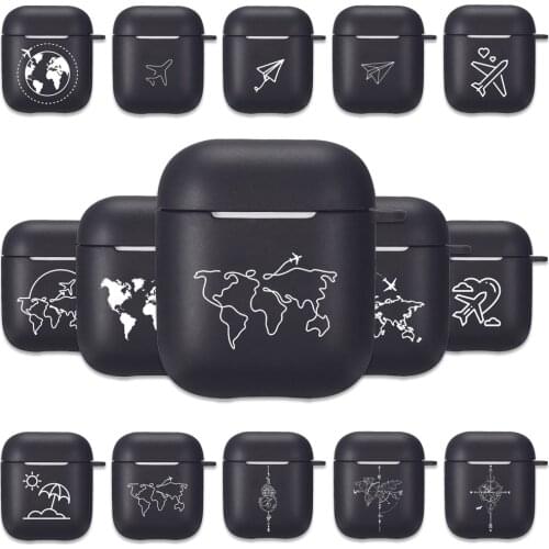 Travel Map Design Airpod Case for Airpods 2 1 Earphone Cases for Air Pods Pro Luxury Matte Black Earphone Silicon Soft TPU Cover