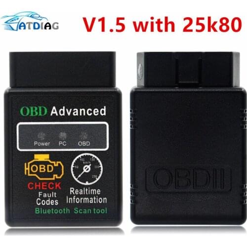 HHOBD Chip 25K80 Version 1.5 ELM327 HH OBD Advanced OBDII OBD2 bluetooth Mini ELM327 Auto CAN Wireless Adapter Scanner