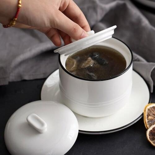 Bone china ceramic cover birds nest water stewed cup inner container steamed soup cup trumpetre white stew p