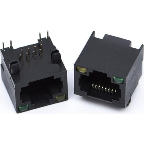 Hot sale 10PCS/LOT Wholesale new RJ45 network socket port 90 56-8P8C with LED lights, bent plastic socket