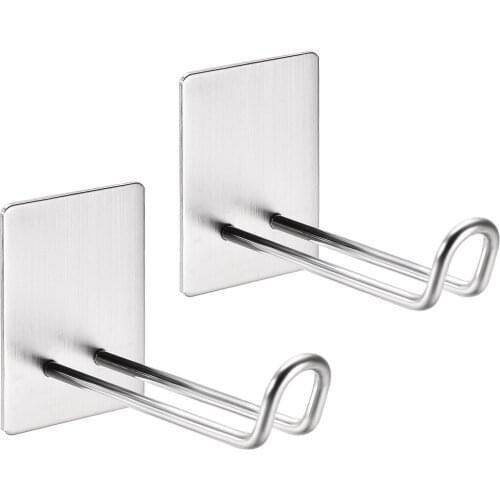 Uxcell 2pcs Adhesive Hooks Wall Hooks Stainless Steel Hanger 60mmx45mmx90mm for Kitchen Bags Towel Coat