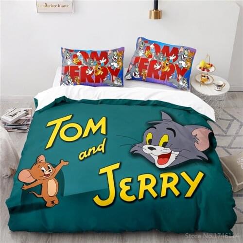 Tom Jerry Cat & Mouse Kids Boys Cartoon Bedding Set 3D Print Duvet Cover Set Comforter Cover Pillowcase Home Textile Bedclothes