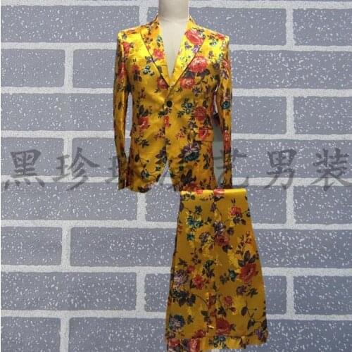 Groom Suit Mens Suits Wedding Dress Chinese Style Masculino Homme Terno Stage Costumes For Singers Gold Printing Personalized