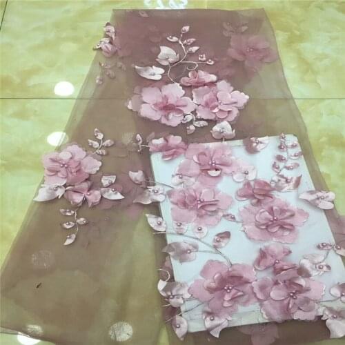 Popular 3D flowers African Lace Fabric 2019 High Quality Tulle Lace Fabric With nice Beads French Net Lace For Wedding xz65-2352