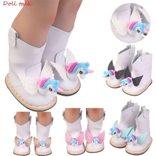 Doll Shoes 7cm Unicorn Rebron Doll Boots With Wing Rainbow Shoes Fit 43cm Baby New Bron Doll For 18 Inch American Doll 1/3 BJD