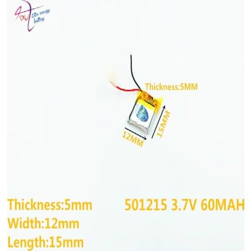 3.7V 60mAh 501215 501015 Lithium Polymer LiPo Rechargeable Battery For Mp3 Mp4 PAD DVD headphone bluetooth