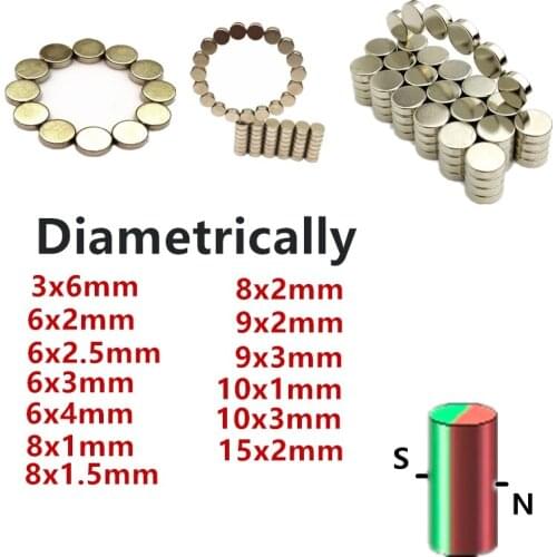 NdFeB Magnet Diametrically 3x6 6x2 6x2.5 6x3 8x1 8x1.5 8x2 10x1 19x3 15x2 mm 3mm 6mm 8mm Magnetized Rod Diameter magnet encoder