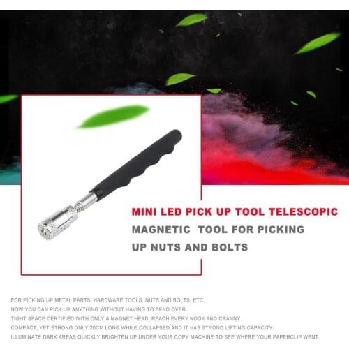LED Magnetic Telescopic Pick Up Tool Neodymium Imanes Mini Led Pick Up Magnet for Picking Nuts Bolts Metal Screw Screwdriver