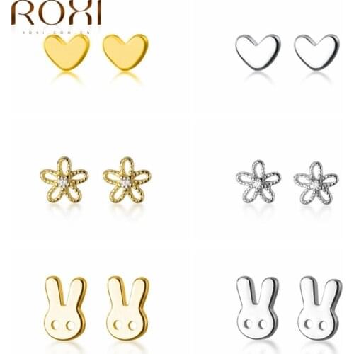 ROXI Copper Glossy Lovely Rabbit Heart Flower Stud Earrings for Women Girls Birthday Gift Cute Summer Jewelry Earrings Ear Studs